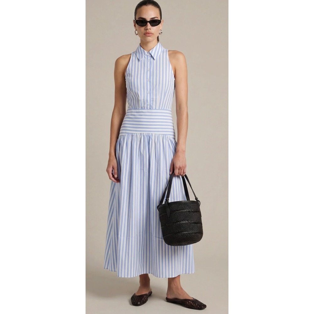 Few Moda o.p.t One Pretty Time Blue White Striped Sleeveless Midi Dress 2